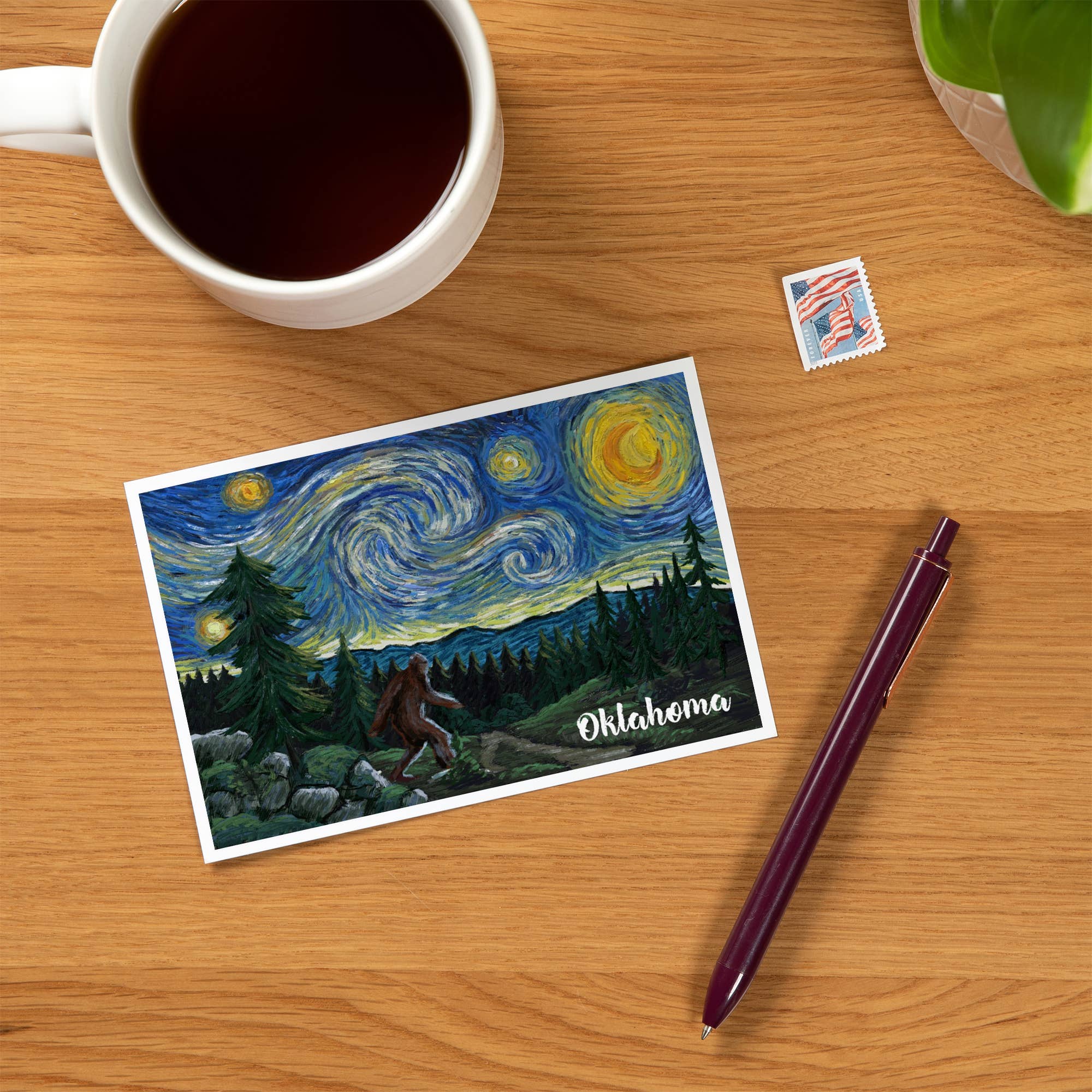 Lantern Press - PREMIUM POSTCARDS Oklahoma, Starry Night, Bigfoot