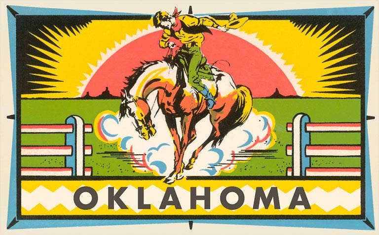 Found Image Press - Postcard OK-135 Bucking Bronco, Cowboy