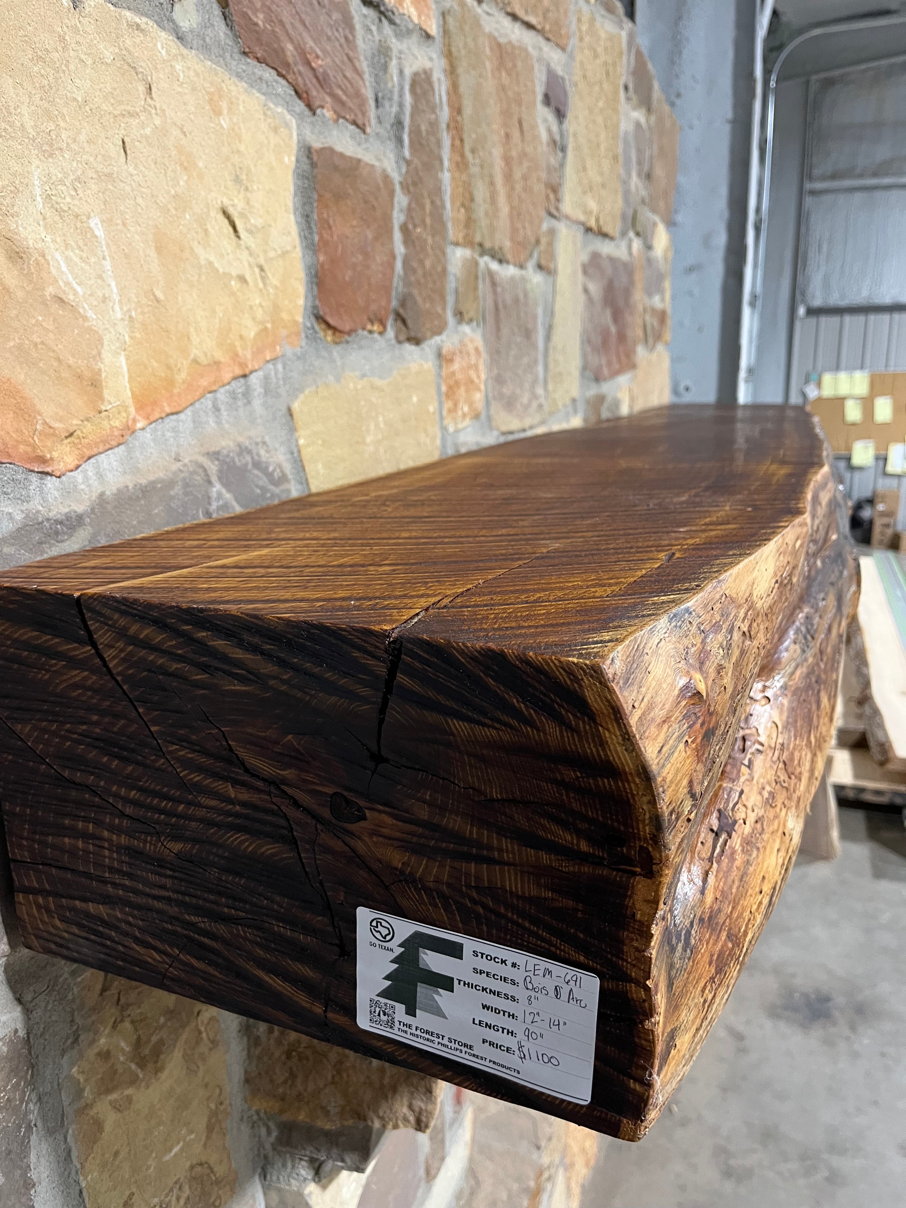 Live Edge Bois D'Arc Fireplace Mantel