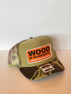 Wood Is Wonderful Hochatown OK Camouflage Olive Green Otto Trucker Hat