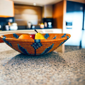 African Basket / Rwanda Woven Basket - Burnt Orange with Tur