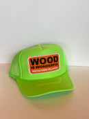 Wood Is Wonderful Hochatown OK Neon Green Otto Trucker Hat-3