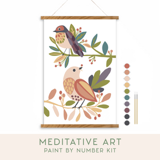 Breathe People - Birds on a Branch Meditative Art Paint by Number Kit: Kit + Magnetic Frame