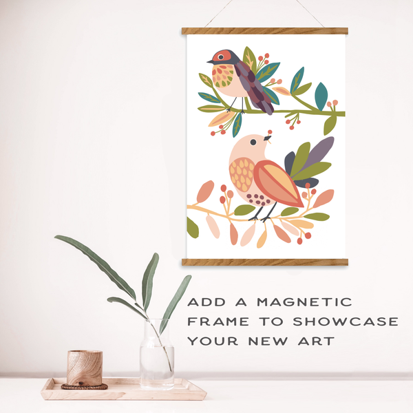 Breathe People - Birds on a Branch Meditative Art Paint by Number Kit: Kit + Magnetic Frame