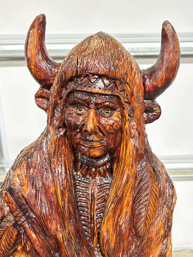 Indian Full Body with Horns Carving - 0