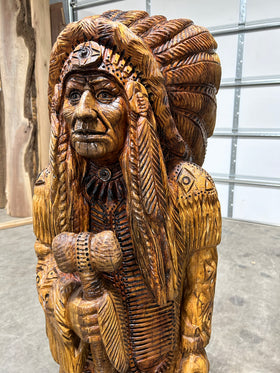 Indian Full Body Headdress with Axe Carving - 0