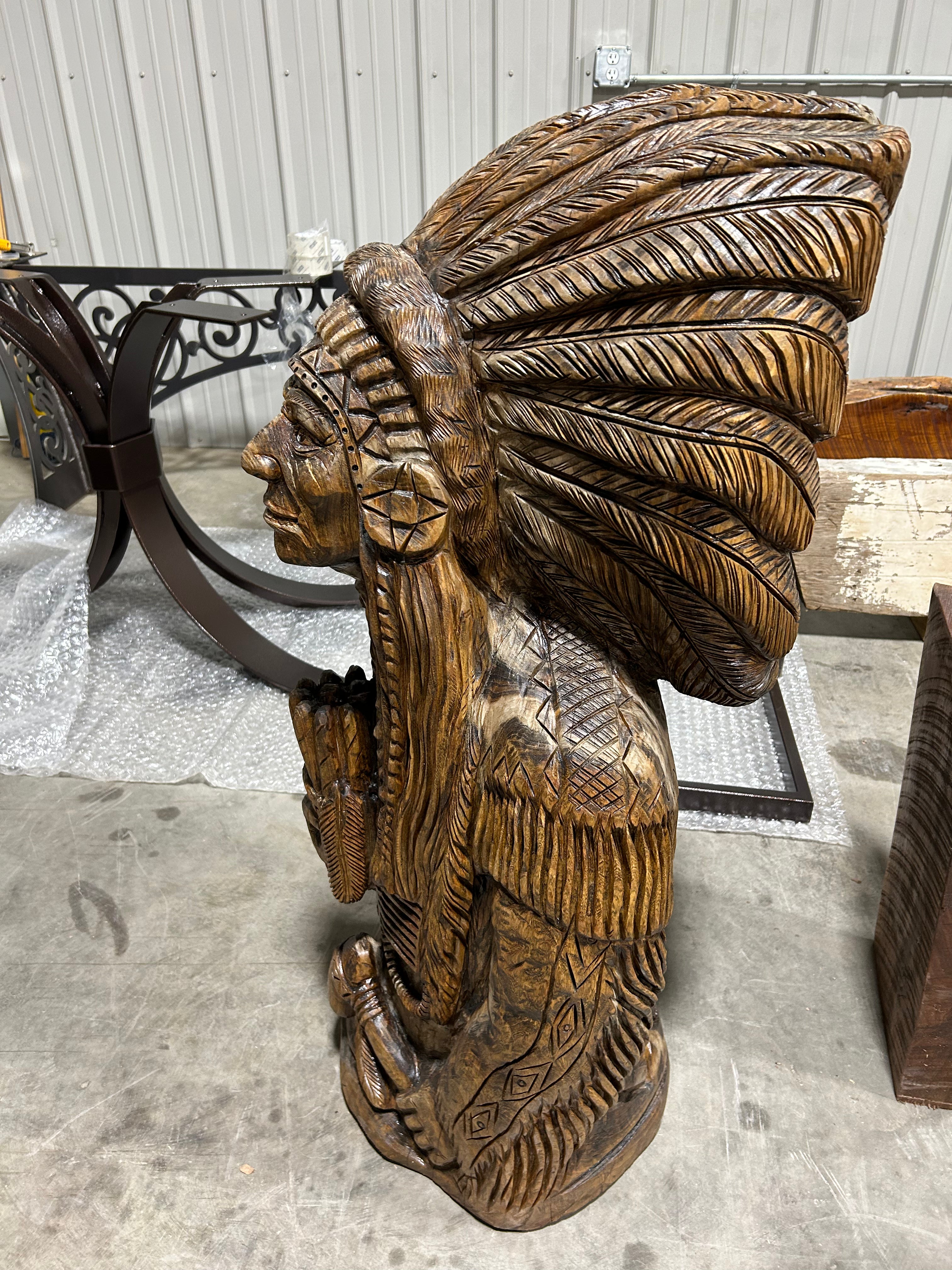 Indian Headdress Full Bust with Cigars Carving - 0