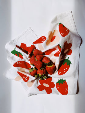 Julie Peach - Berry Shroom on White Tea Towel - 100% Cotton - 0