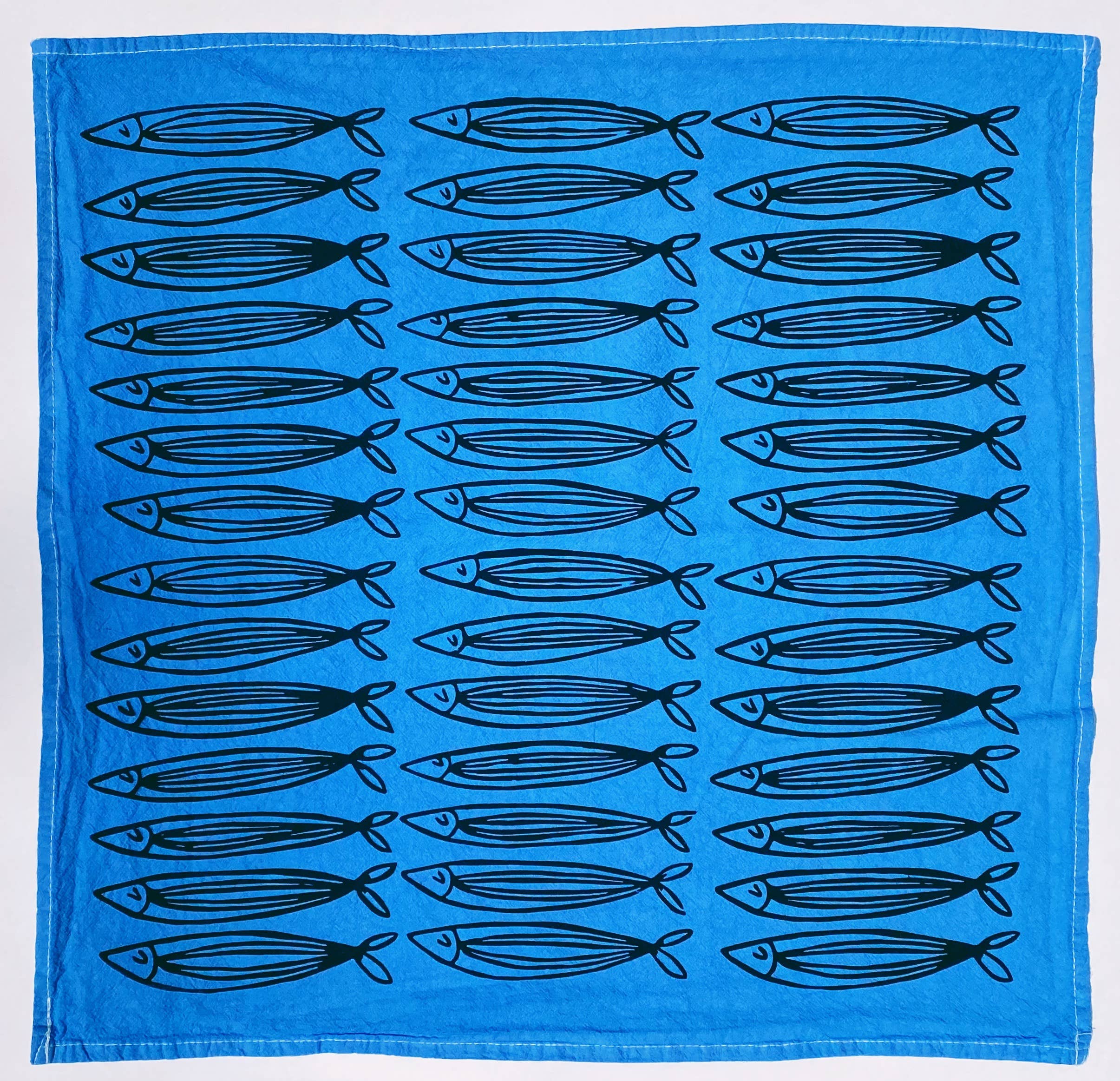Julie Peach - Blue Sardines 20" Tea Towel - Silkscreened 100% Cotton - 0