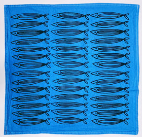 Julie Peach - Blue Sardines 20" Tea Towel - Silkscreened 100% Cotton - 0