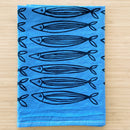 Julie Peach - Blue Sardines 20" Tea Towel - Silkscreened 100% Cotton-4