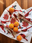 Julie Peach - Cardinals & Botanic - Christmas Cotton Tea Towel-1