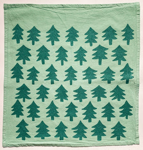 Julie Peach - GLITTER Trees on Green - Boho Christmas Cotton Tea Towel - 0
