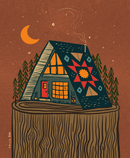 Land & She - A-Frame Cabin On Tree Stump: 8x10-1
