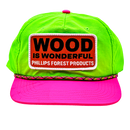 Neon green + pink Wood is Wonderful hat-2