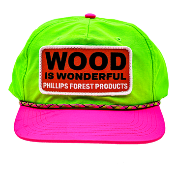 Neon green + pink Wood is Wonderful hat - 0