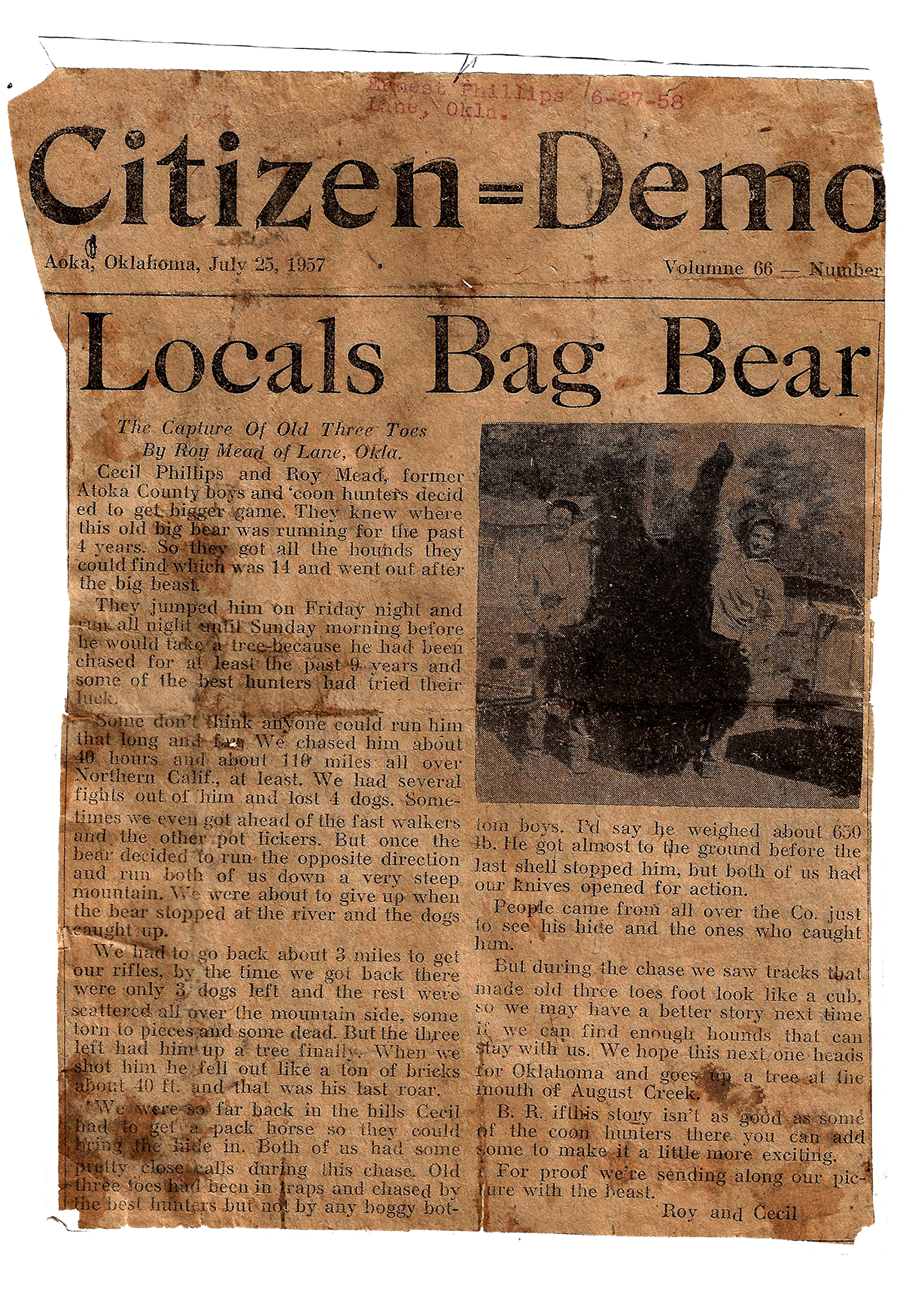 Newspaper atoka california bear low