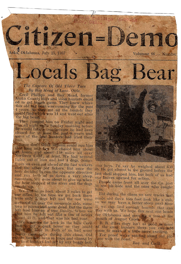 Newspaper atoka california bear low