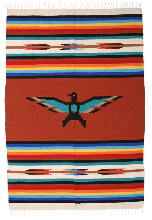 Rainbow & Rust Thunderbird Mexican Blanket