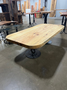 Finished square edge blue pine slab with natural grain and blue-gray streaks