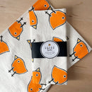 Susan Stone Design - Flour Sack Tea Towel with Birds: Orange-1