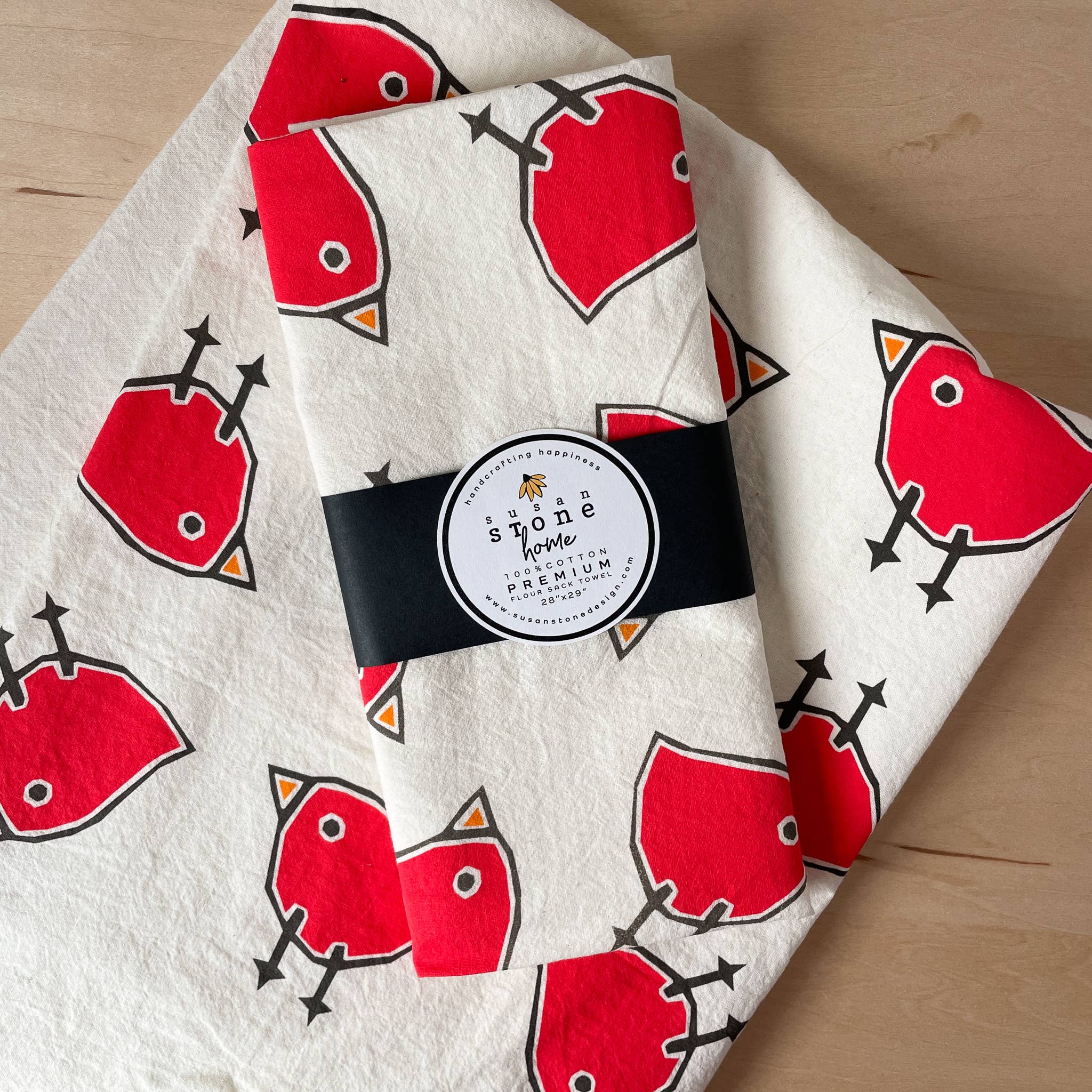 Susan Stone Design - Flour Sack Tea Towel with Birds: Yellow - 0