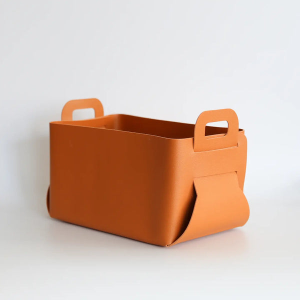 Vegan Leather Storage Basket | Medium | Orange