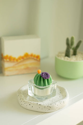 ZOETSTUDIO - Barrel Cactus Tealight Candles: Green w/ purple