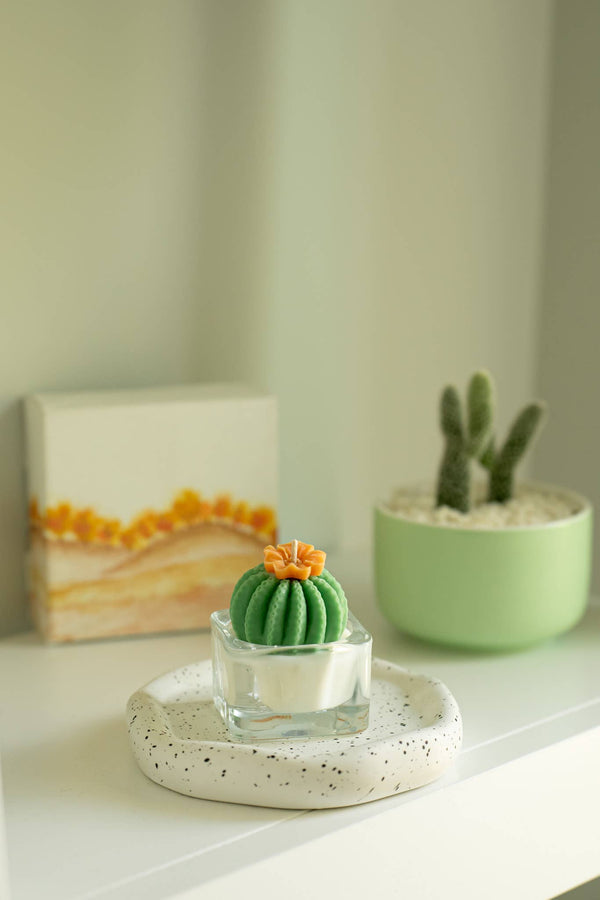 ZOETSTUDIO - Barrel Cactus Tealight Candles: Green w/ purple