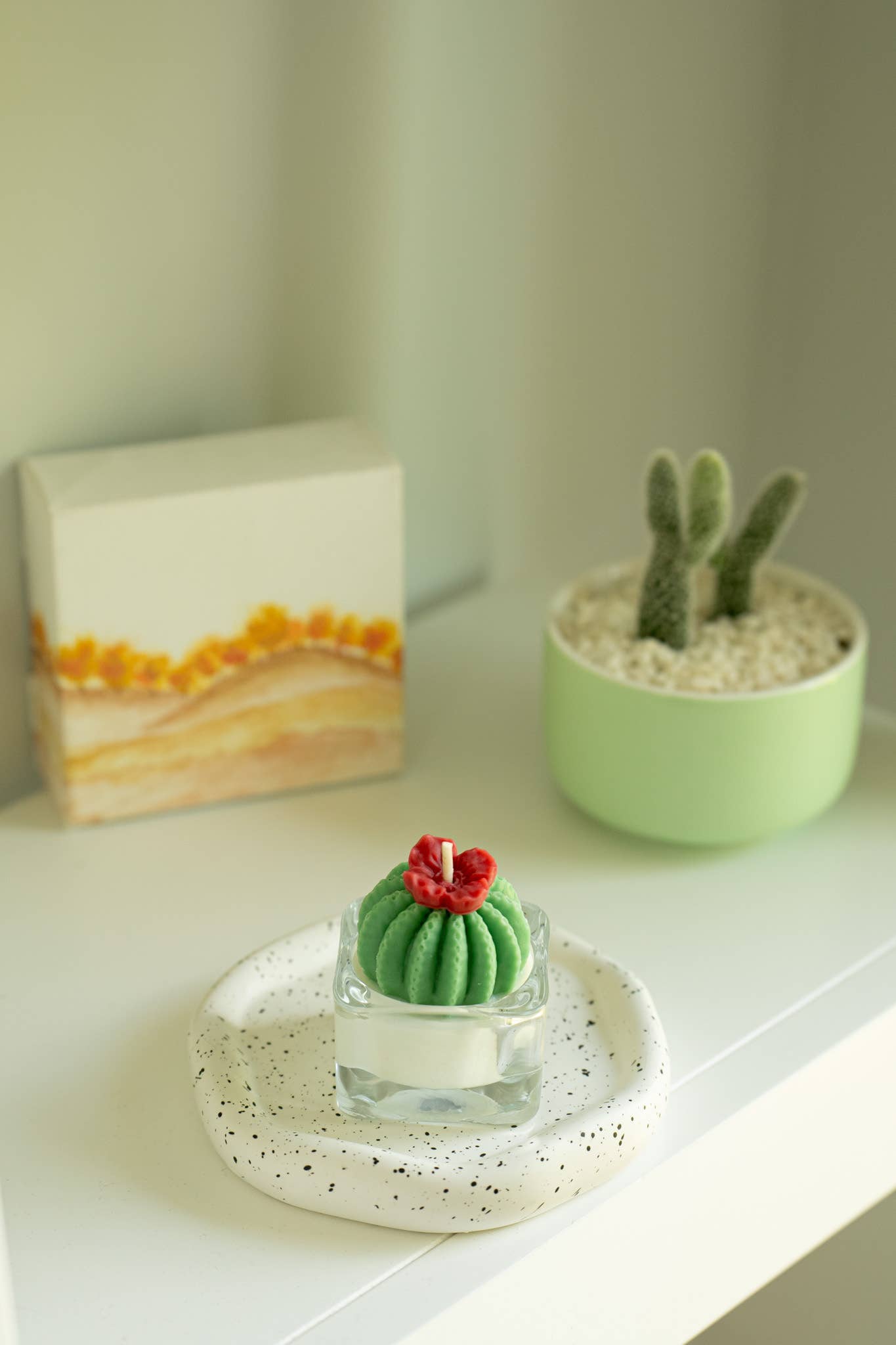 ZOETSTUDIO - Barrel Cactus Tealight Candles: Green w/ red