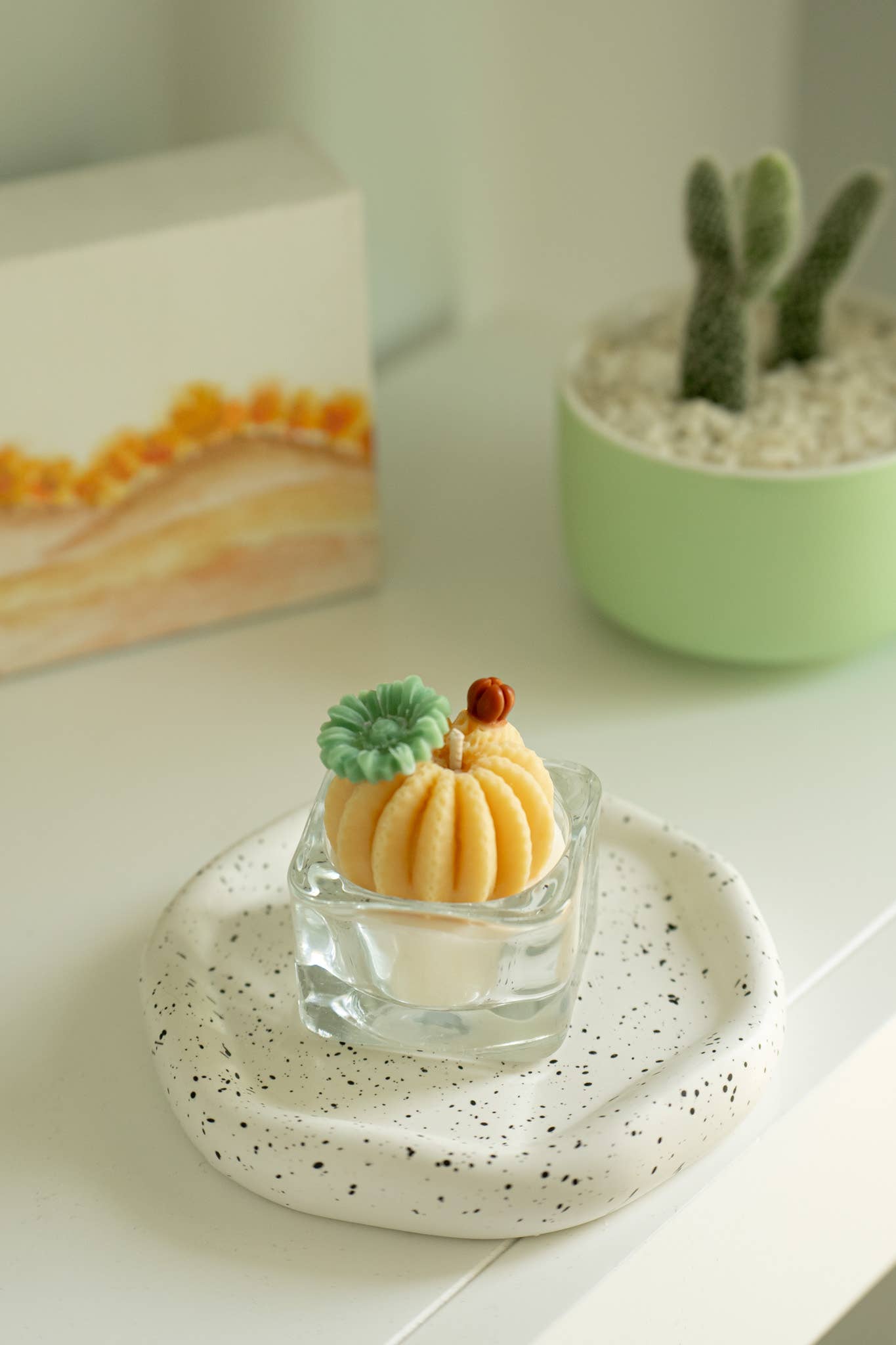 ZOETSTUDIO - Barrel Cactus Tealight Candles: Mint w/ orange