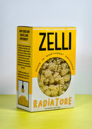 Zelli Radiatore pasta box on a light yellow background