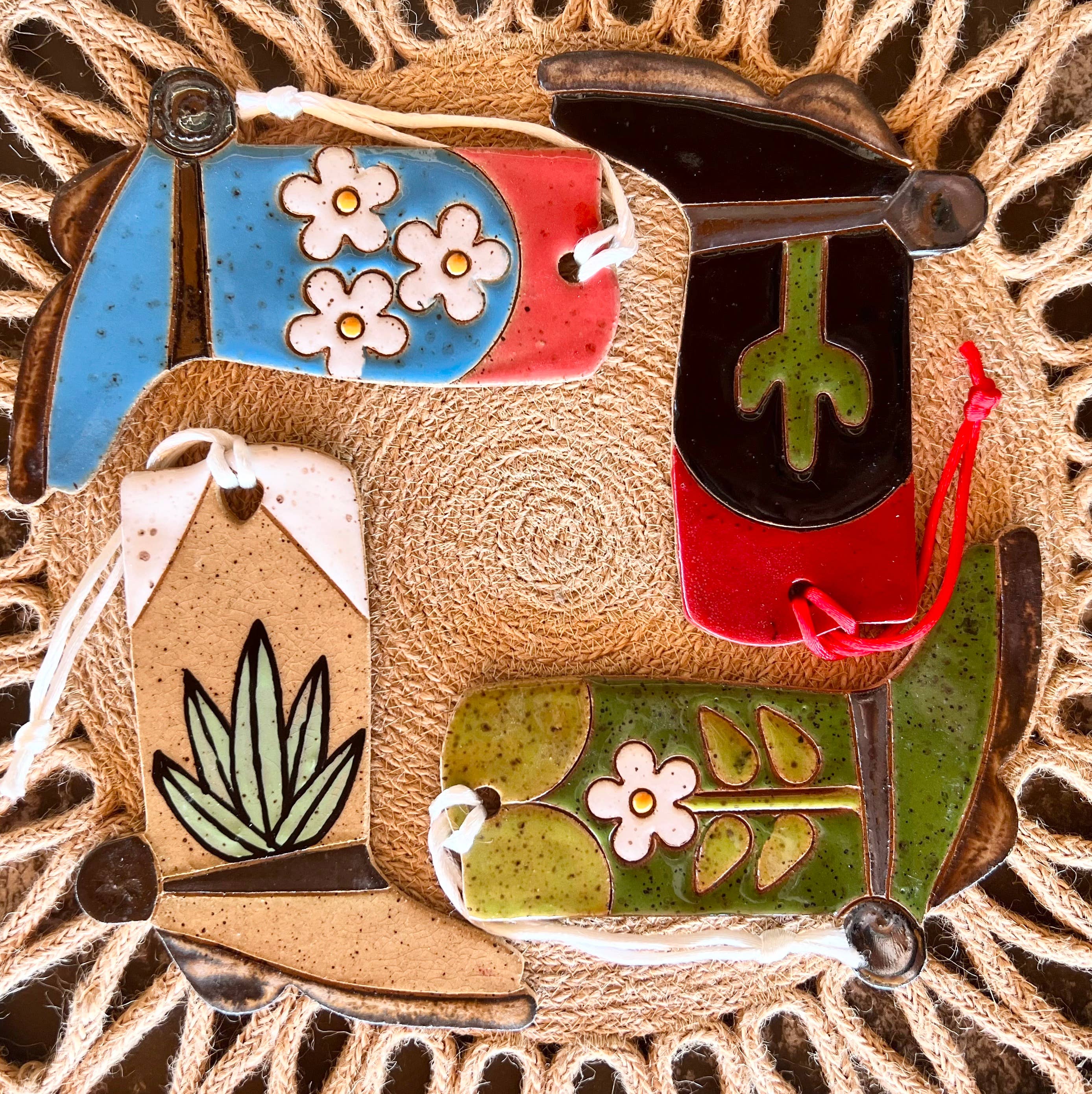 Tough Kitty Designs - Ceramic Western Boot Ornaments: Blue Blossoms - 0