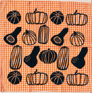 Julie Peach - Gourds on Orange Gingham Tea Towel-1