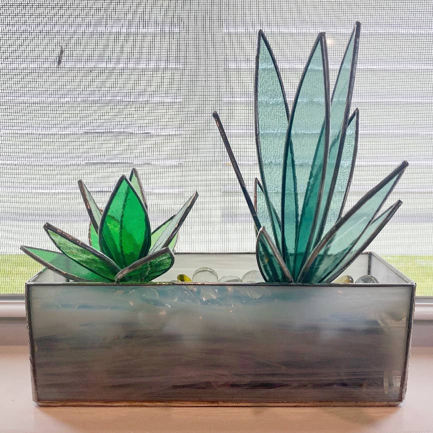 3D Stained Glass Snake Plant Desktop Sculpture: Large