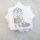 Lace, Grace & Peonies Marble Coasters - Saguaro Cactus Cowboy Boot Marble Coaster-1