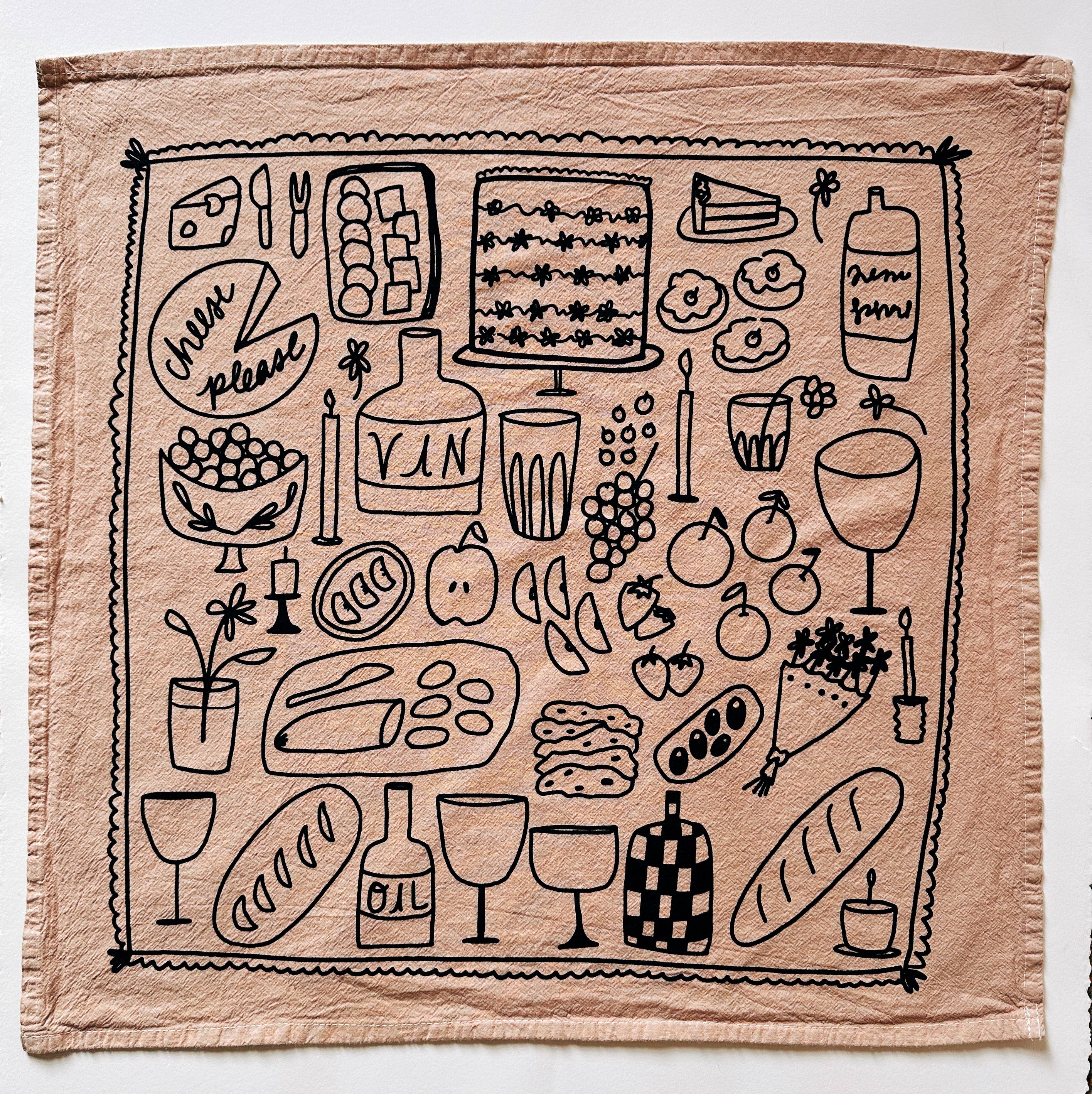 Julie Peach - Picnic on Taupe Tea Towel - Thumbnail 4