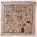 Julie Peach - Picnic on Taupe Tea Towel - 100% Cotton-1