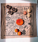 Julie Peach - Picnic on Taupe Tea Towel - 100% Cotton-3