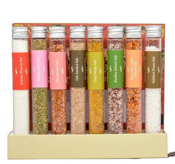 The African Home Goods - Salts of Africa Salt Collection | Gourmet Sampler Spice Gift Set | Gift for Men | Gift for Women | Gift for all occasions | Infused Salt | Caviar Salt | Cape Malay Salt | Oak Smoked Salt | Roobios Infused Salt | African Herb Salts