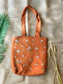 Daisy Embroidered Orange Linen Bag