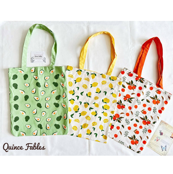 Quince Fables - REVERSIBLE Lightweight Canvas Tote Bag With Avocado Lemon Or: 2. Yellow-Lemon