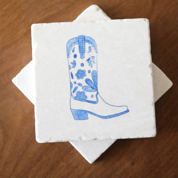 Lace, Grace & Peonies Marble Coasters - Coastal Cowboy Boot Marble Coaster