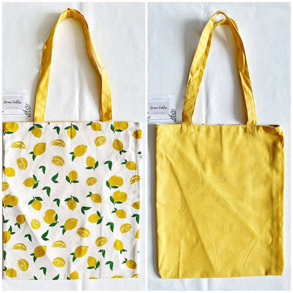 Quince Fables - REVERSIBLE Lightweight Canvas Tote Bag With Avocado Lemon Or: 3. Orange-Oranges