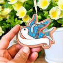 Little Clay Hen - Bluebird Ribbon Note Artisanally Crafted Ornament-2