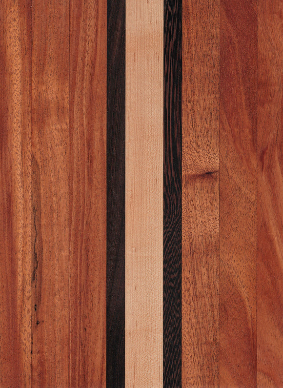 A wooden cutting board with a pattern of natural wood stripes.