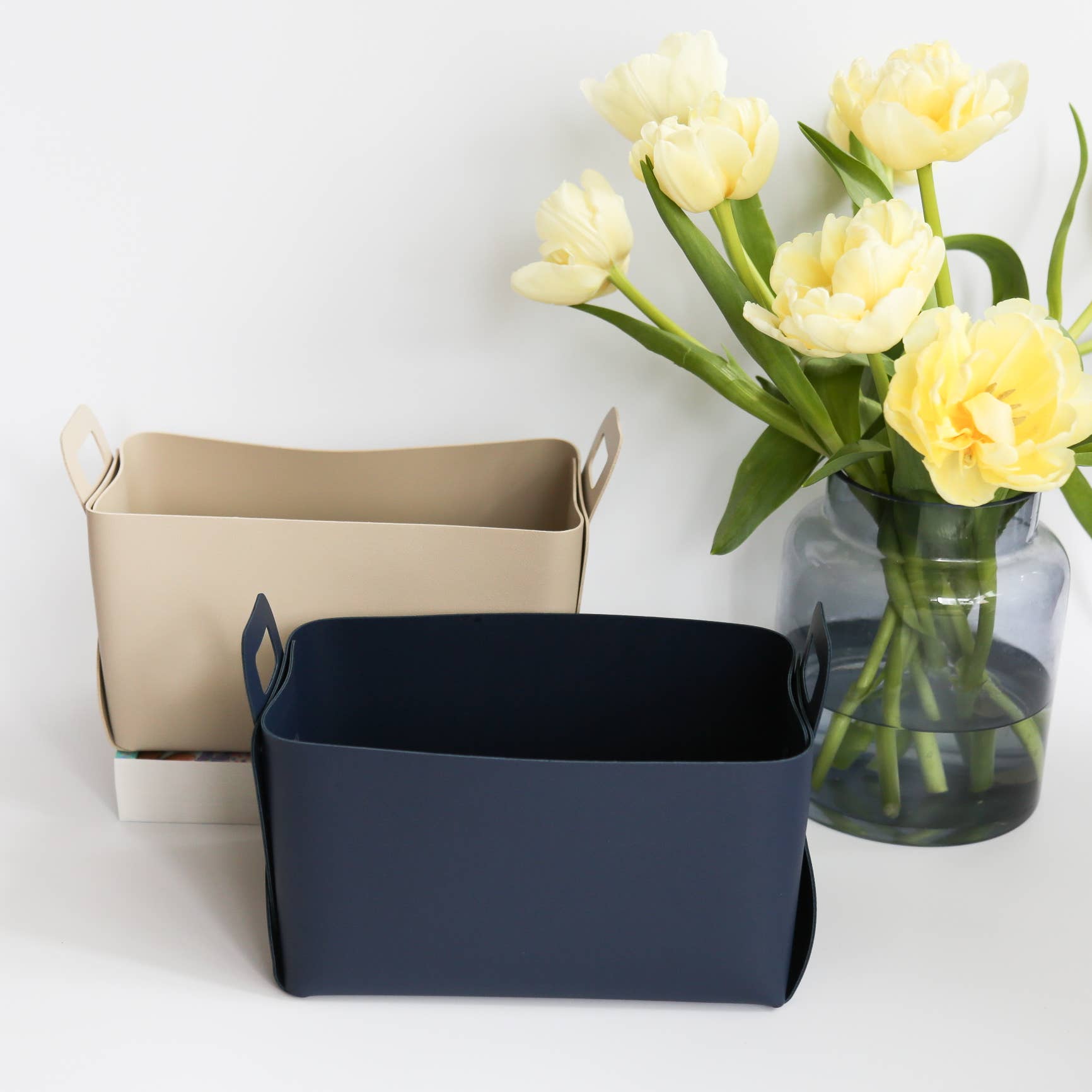 Zora Botanica - Vegan Leather Storage Basket, Medium: Navy