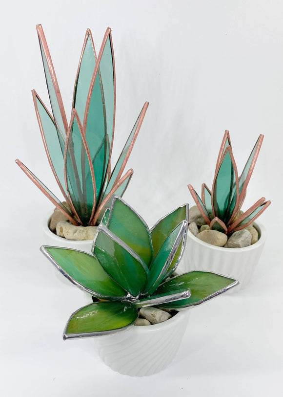 3D Stained Glass Snake Plant Desktop Sculpture: Large