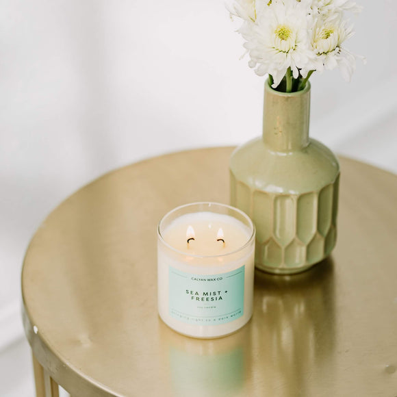 Calyan Wax Co. - Sea Mist + Freesia - Clear Glass Tumbler Soy Candle