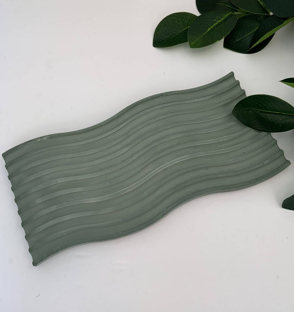 Left Corner Goods - Wave Boho Stone Decorative Tray: Sage green